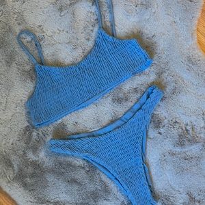 Zaful Blue Smocked Bikini XS